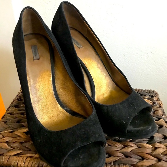 Miu Miu Black Suede Peep-Toes Wedge Heels size 38 - Picture 8 of 8